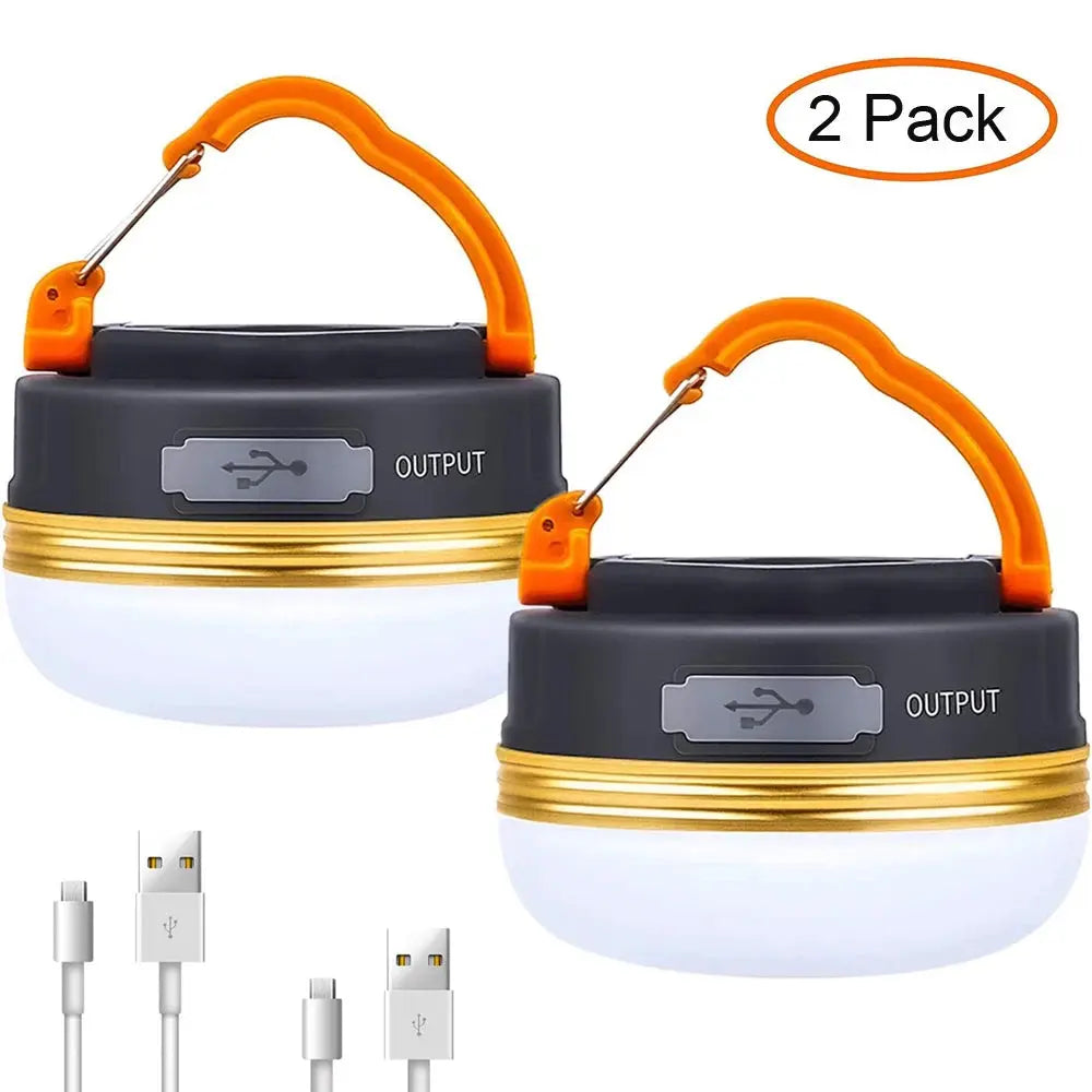 Simples Market camping lanterns, 2-pack, 10W USB rechargeable, gray with orange handles and gold band