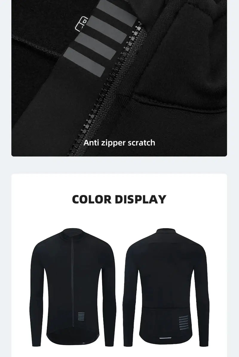 Simples Market YKYWBIKE men's cycling jacket, black fleece-lined, front and back views