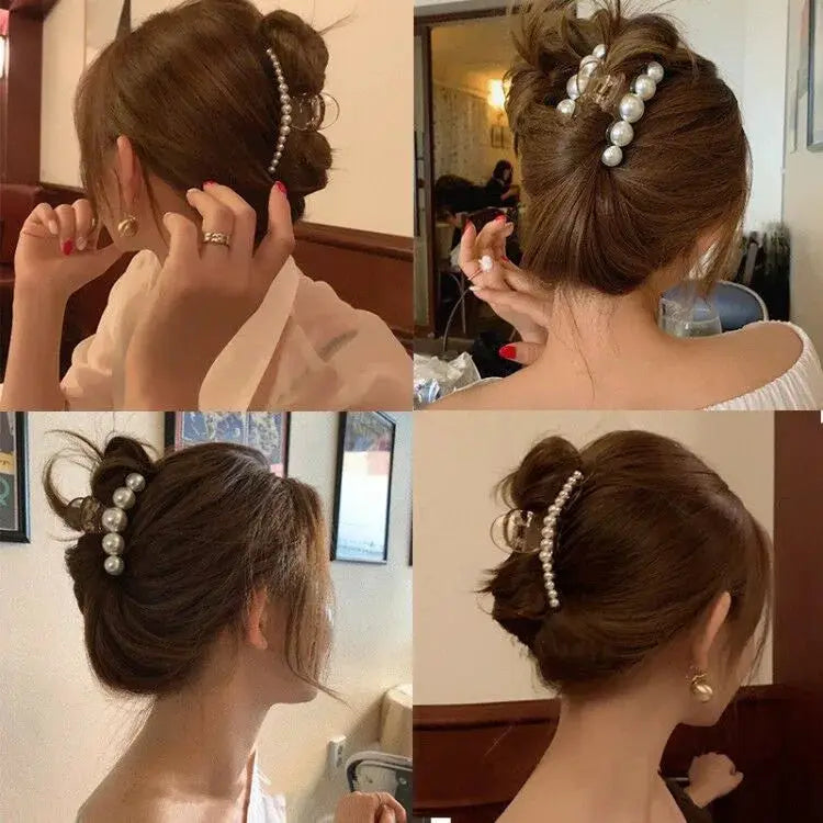 PearlGlow Simulated Pearl Hair Claws for Women Korean Acrylic Large Size Barrette Shark Clip Elegant Secure Hold All Day