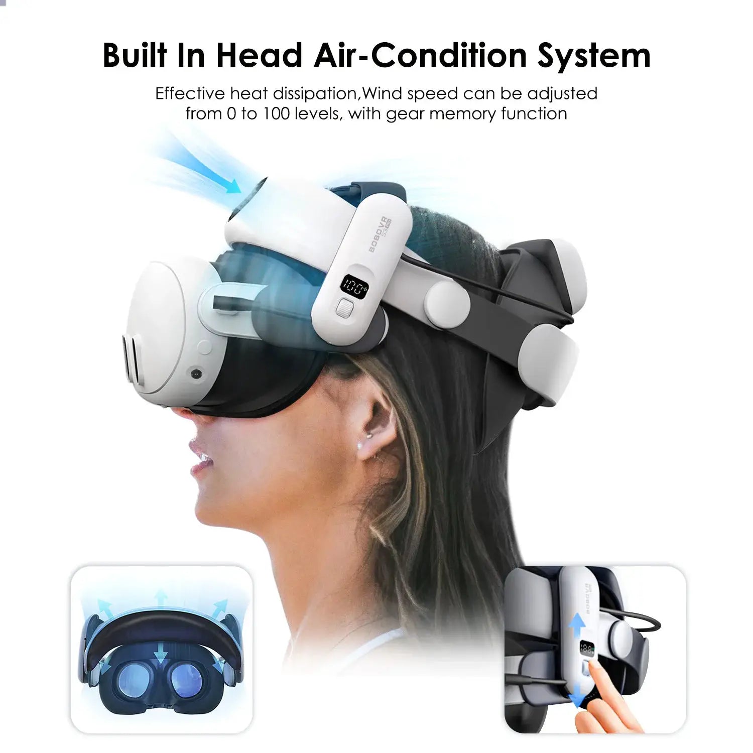BOBOVR head strap for Meta Quest 3, white with built-in battery, by Simples Market