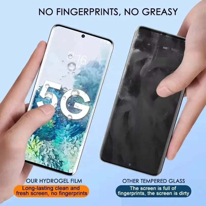 5-piece clear hydrogel screen protector set for Samsung Galaxy smartphones by Simples Market.