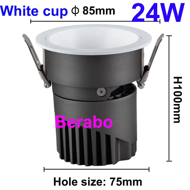 Simples Market recessed COB LED downlight, white cup, 24W, 75mm hole, anti-glare