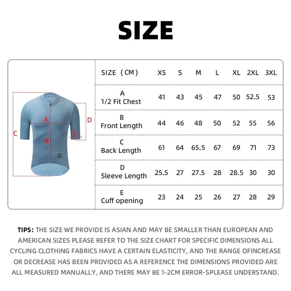 Simples Market YKYWBIKE cycling jersey set size chart with blue MTB kit illustration and measurement grid