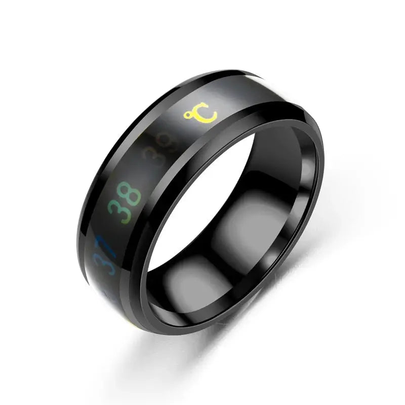 Smart black stainless steel couple ring with mood/temperature display and waterproof