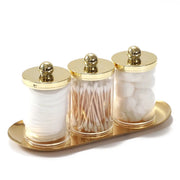 Lumina Home Qtip Holder Bathroom Set With Golden Tray And Acrylic Apothecary Jars Lid For Organized Countertop