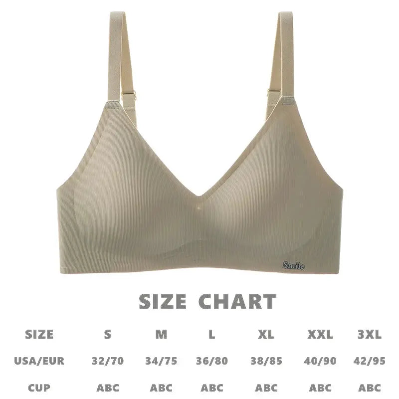 Simples Market nude soft-support bra with adjustable straps and ribbed cups; Smile logo