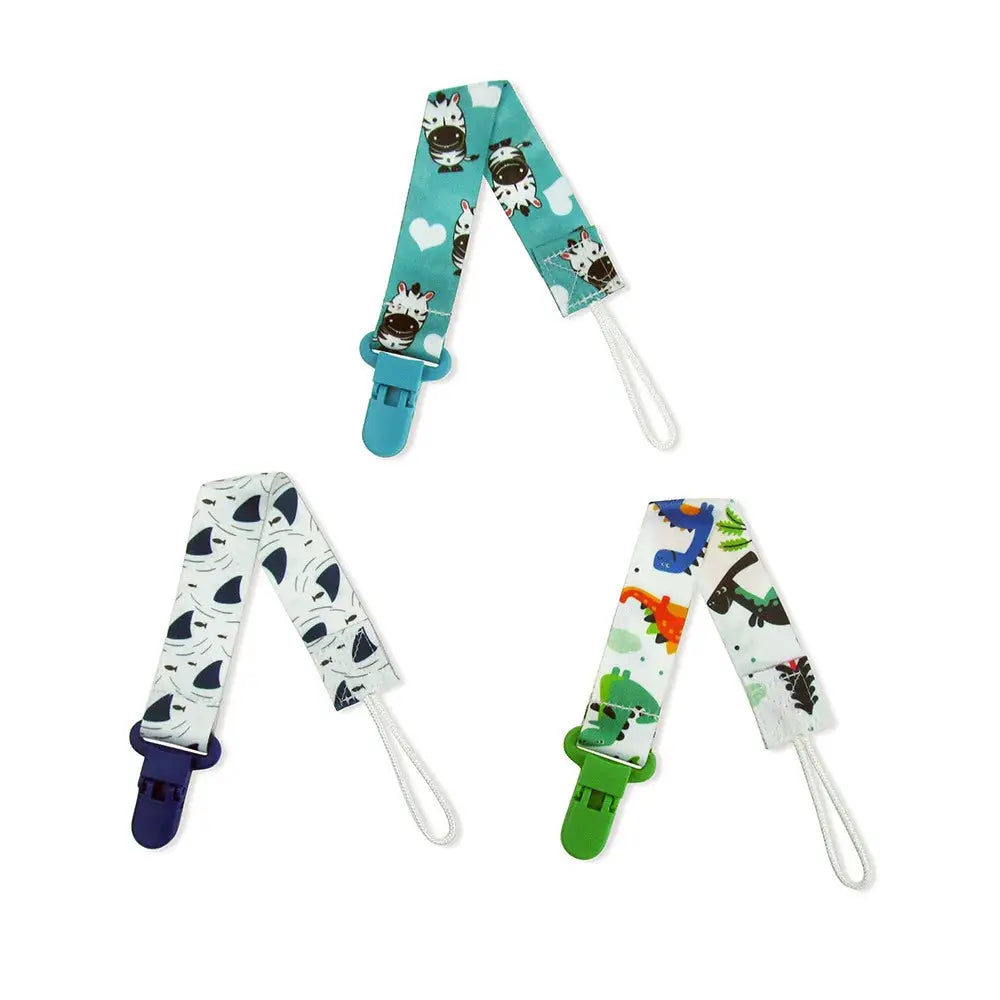 Three Piece Baby Pacifier Clip Set Personalized Cartoon Print Clip Nipple Holder For Baby Safe Plastic Nylon