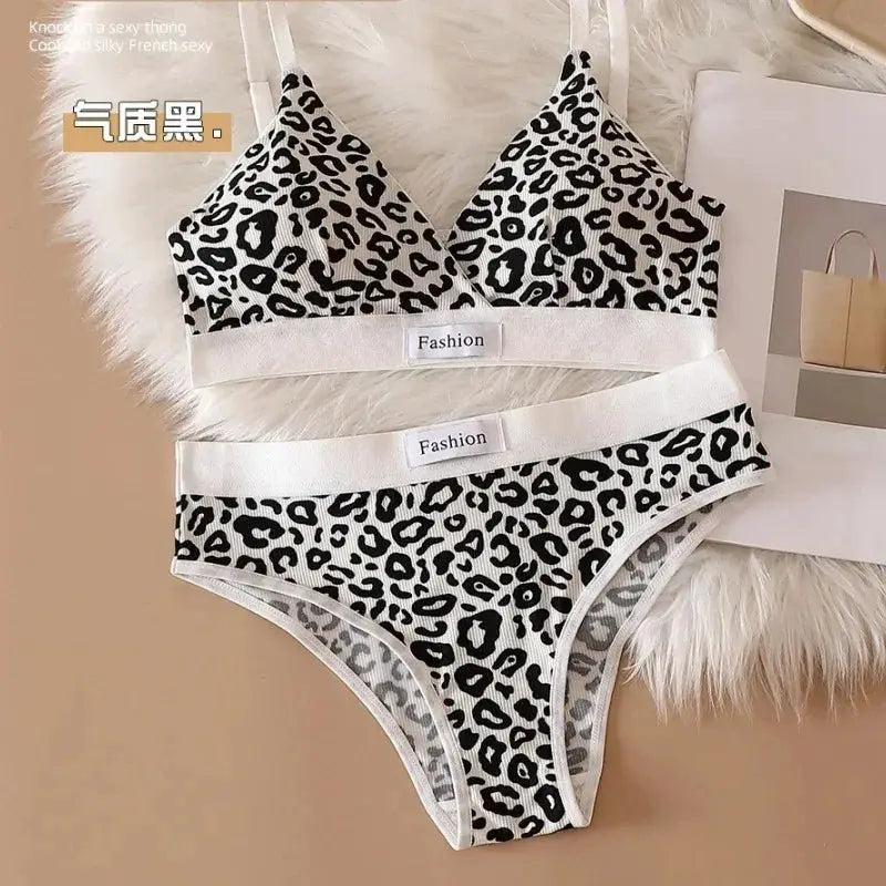 2025 Summer Leopard Print Traceless Steel Rim Bra And Brief Set With Adjustable Shoulder Straps For Women