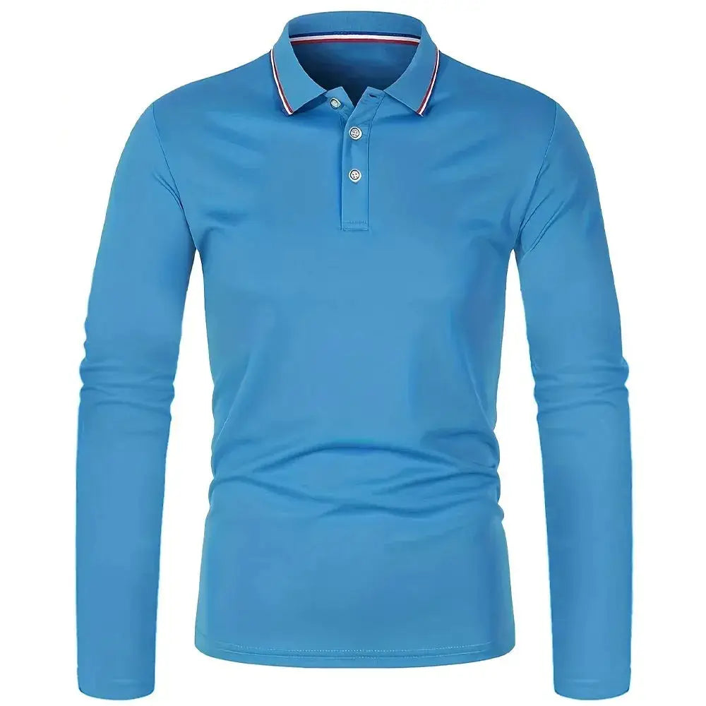 Men's blue long-sleeve polo shirt for casual everyday wear