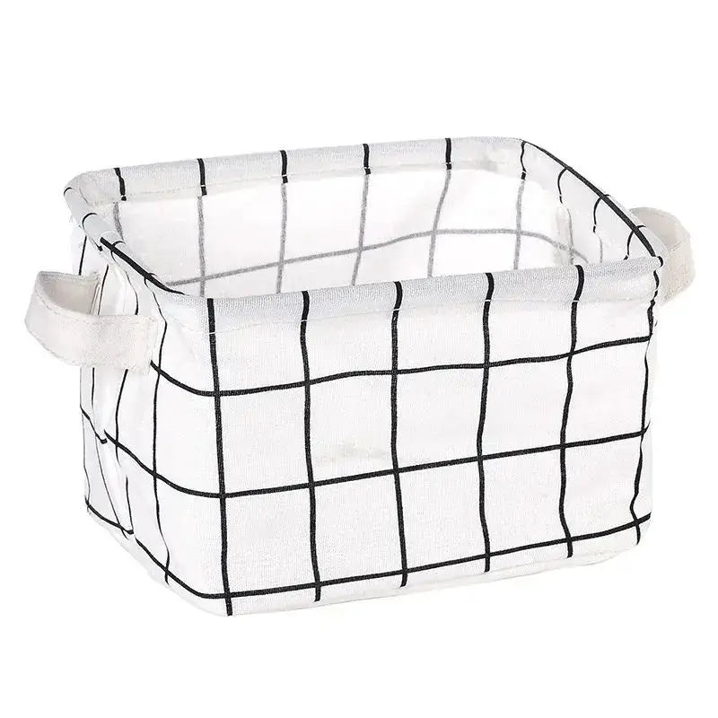 Simples Market linen storage basket with black grid pattern and fabric handles