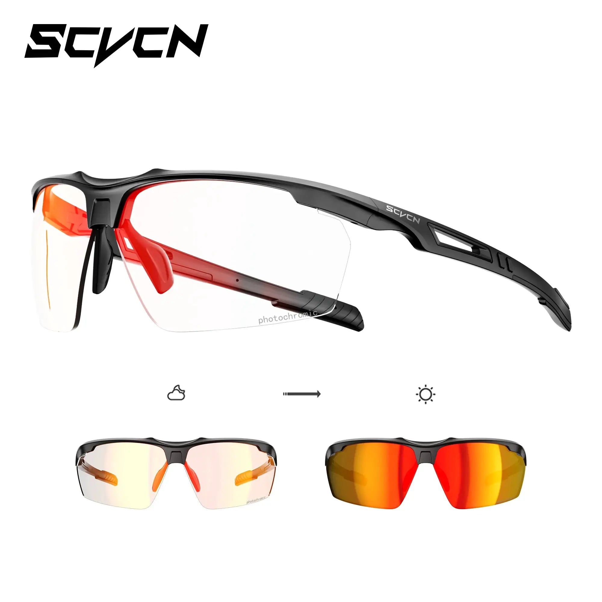 Scvcn Photochromic Cycling Glasses With Adaptive Lenses For Road And Mountain Biking UV Protection