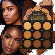 NovaGlo 9 Color Dark Bronze Foundation Palette For Oil Control Matte Finish With Delicate Glitter Contouring Concealer
