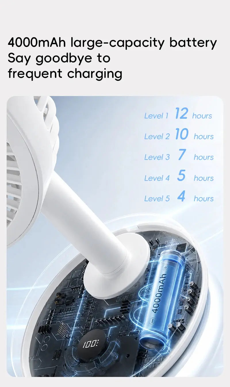 KINSCOTER Smart Oscillating Desk Fan, 4000mAh USB rechargeable, 5 speeds, silent, adjustable angle, Simples Market