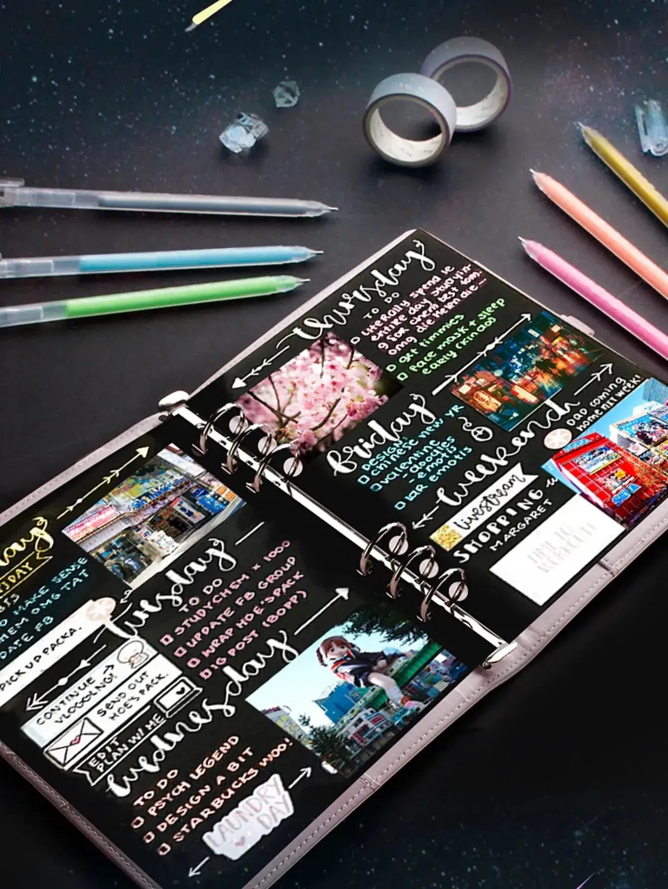 12-color large-capacity gel pen set by Simples Market with fine 0.5mm tips for doodling on black cardstock
