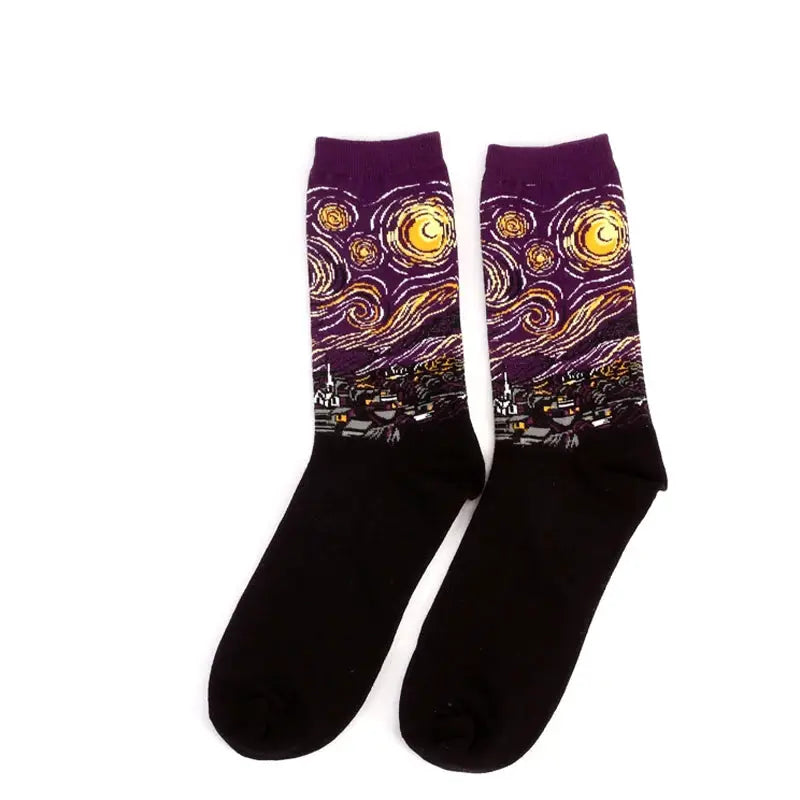 Van Gogh Mural Inspired Retro Men Socks 1 Pair Autumn Winter World Famous Oil Painting Series Funny Socks