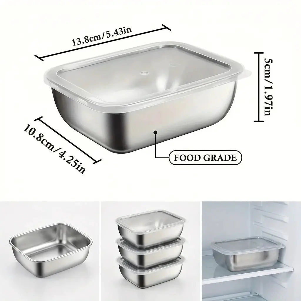 5 Piece Stainless Steel Food Storage Containers Set Stackable Meal Prep Boxes For Kitchen Fridge Travel Eco Friendly