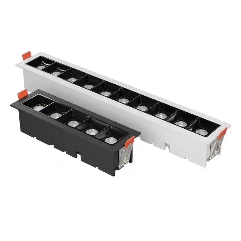 Simples Market LED line downlight, rectangular grille ceiling lamp, white and black fixtures, two units, 10–30W, AC85–265V