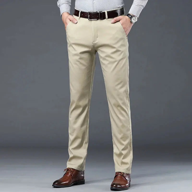 Men's slim-fit cotton khaki trousers for summer, business casual wear