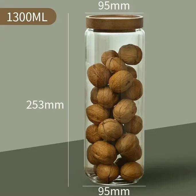 Wood Lid Glass Airtight Canister Set For Kitchen Storage Jars Containers Grains Tea Coffee Beans Candy