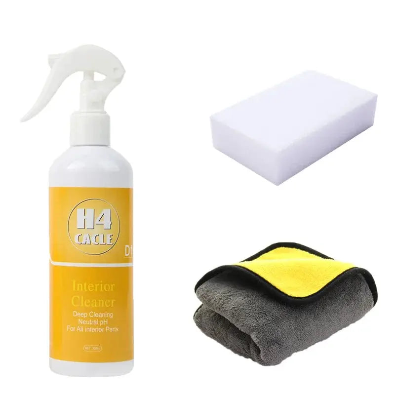 H4Cacle interior cleaner spray bottle with sponge and yellow-gray microfiber cloth