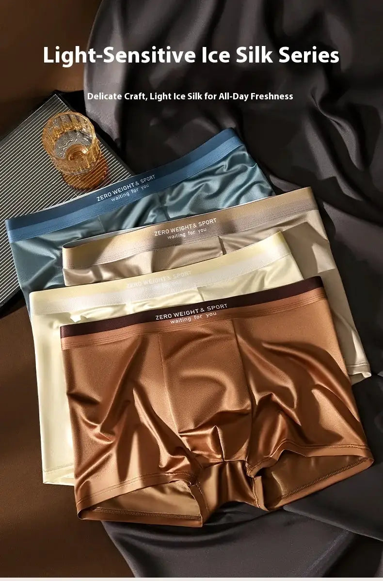 Men's ice-silk boxer shorts 5-pack; breathable plus-size underwear in blue, beige, cream, taupe and bronze