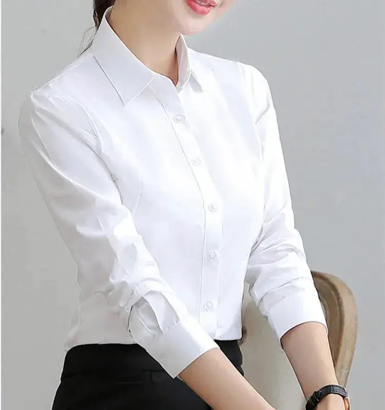 White women's long-sleeve button-down blouse for office wear by Simples Market
