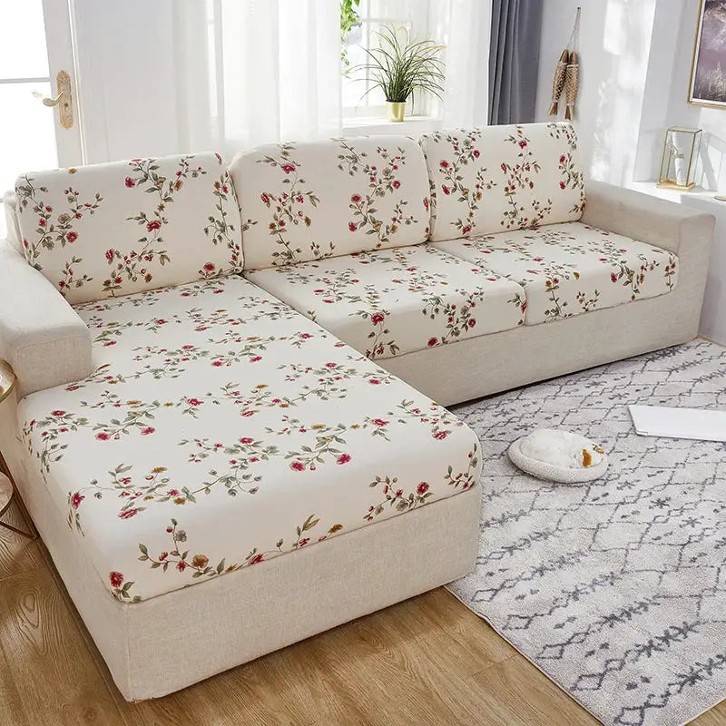 Simples Market 1PC elastic sofa cushion cover in cream with red floral pattern for living room