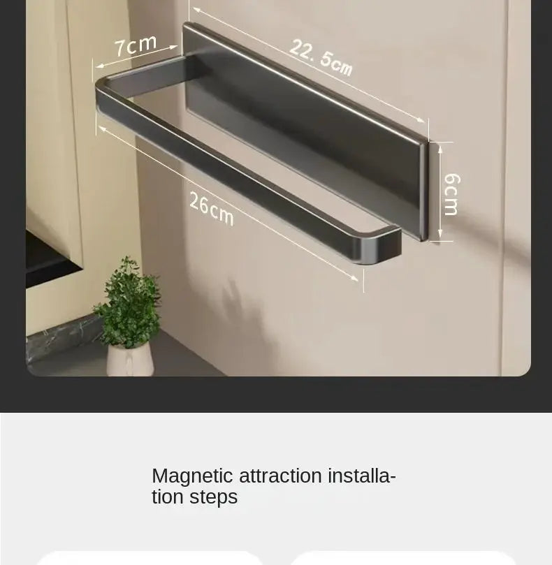 Simples Market kitchen paper towel holder, wall-mounted magnetic rack for fridge, gray metal