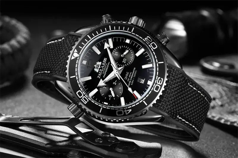 PAULAREIS P luxury men's automatic watch with black dial and rubber strap
