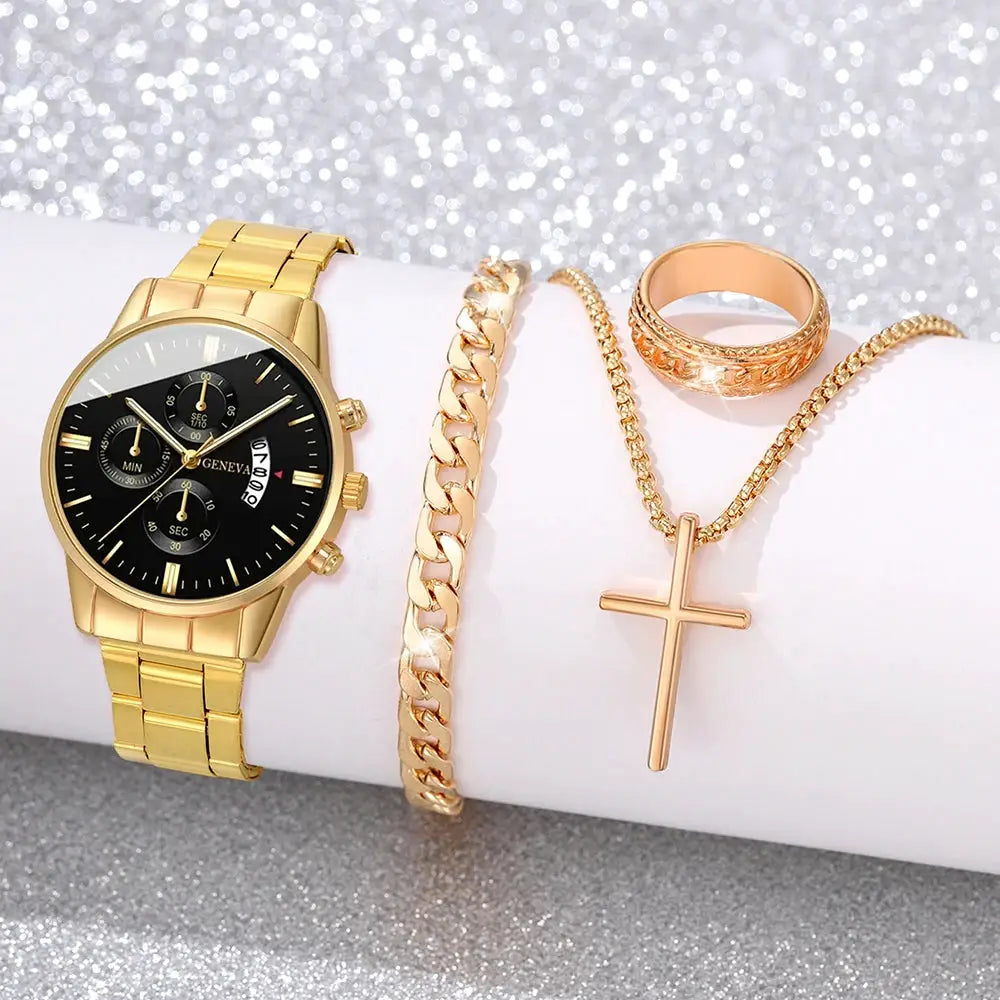 LuxeTime Men's Luxury Stainless Steel Watch With Calendar Quartz Movement Minimalist Business Timepiece