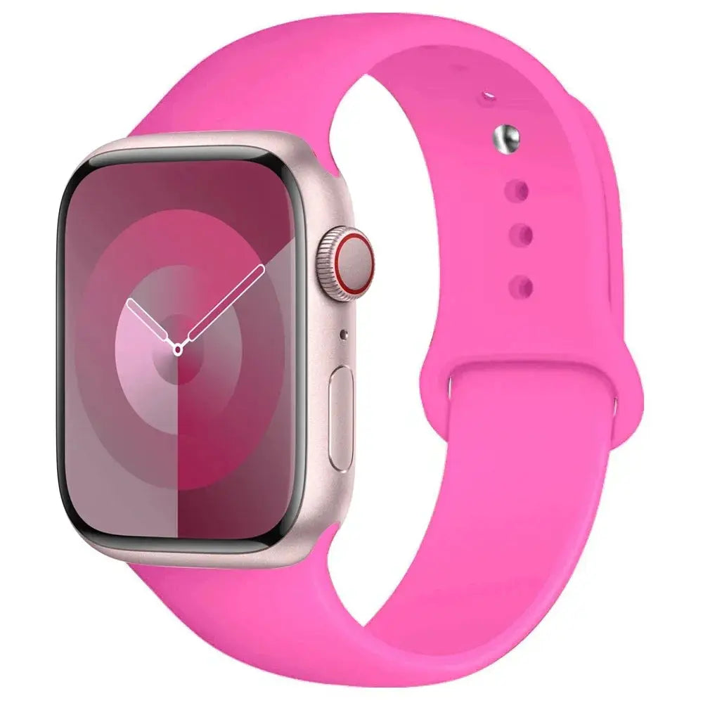 Silicone Apple Watch band by Simples Market, bright pink sport strap for 38–49mm watches