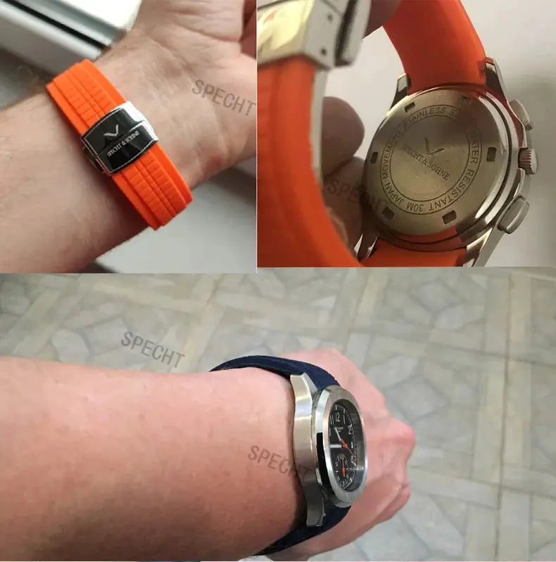 Specht & Söhne New Classic 5167 men's watch, orange rubber strap, sapphire crystal, 50m water resistant