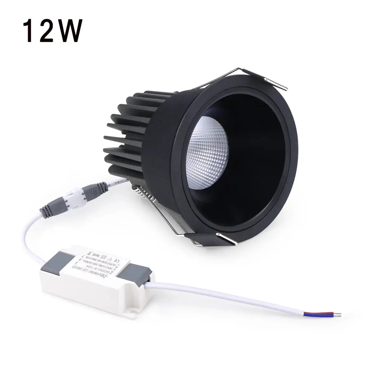 Simples Market recessed COB LED spotlight downlight, black aluminum, 12W, 85–265V with driver