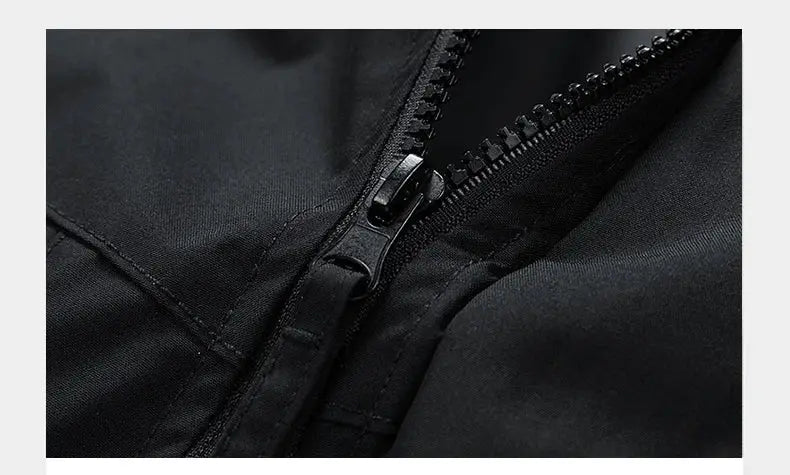 Windbreaker men's hooded jacket with zipper, black softshell waterproof cargo bomber for hiking by Simples Market