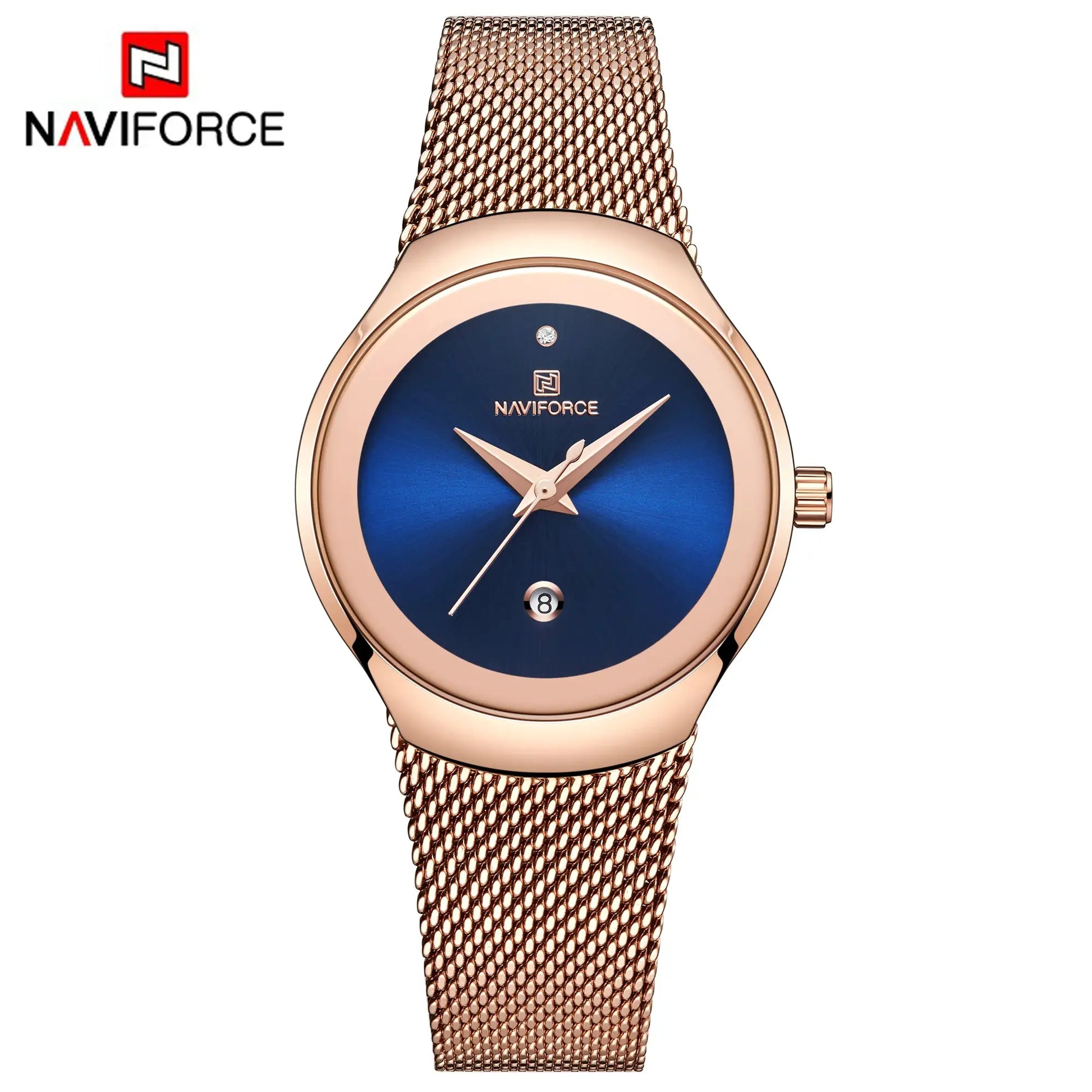 Watch NAVIFORCE women's rose-gold mesh band with blue dial