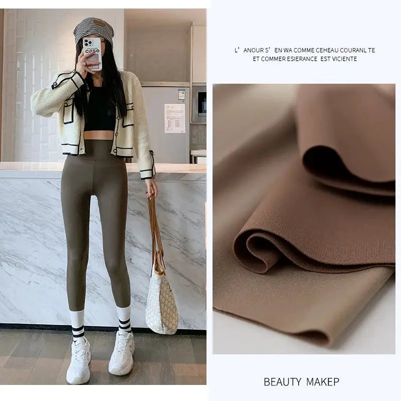 BIVIGAOS brushed shark leggings for women, high-waist seamless athletic leggings in olive-brown, Simples Market
