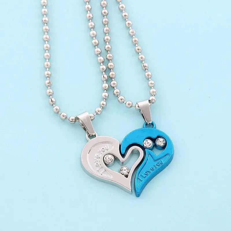 Couple Magnetic Heart Pendant Necklace Electrocardiogram Design Interlocking Hearts Valentines Gift