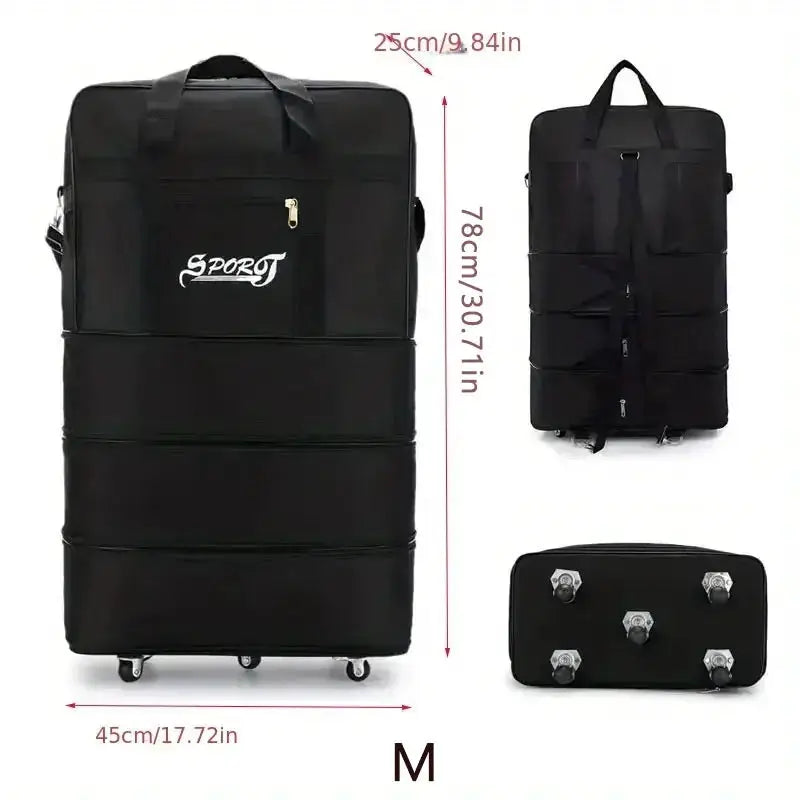 Luggage suitcase by Simples Market, black expandable rolling bag with front pocket, medium size