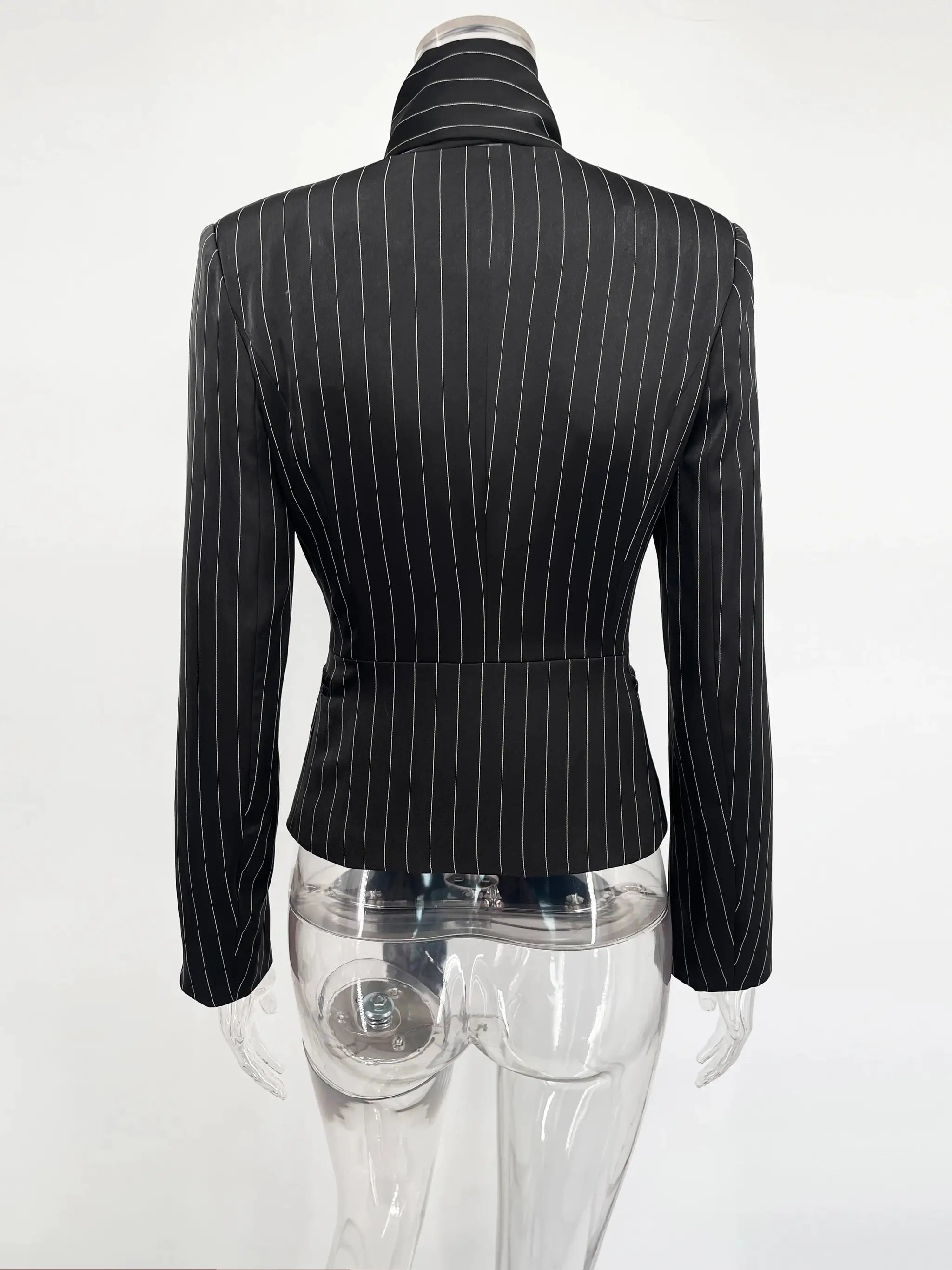 Tuularose 3 Piece Dress Set V Neck Striped Ribbon Blazer Slim Dress
