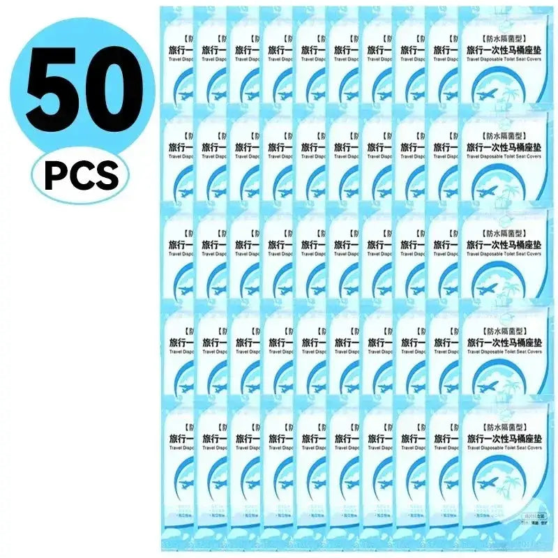 Disposable toilet seat covers, 50-piece blue travel-friendly pack by Simples Market.
