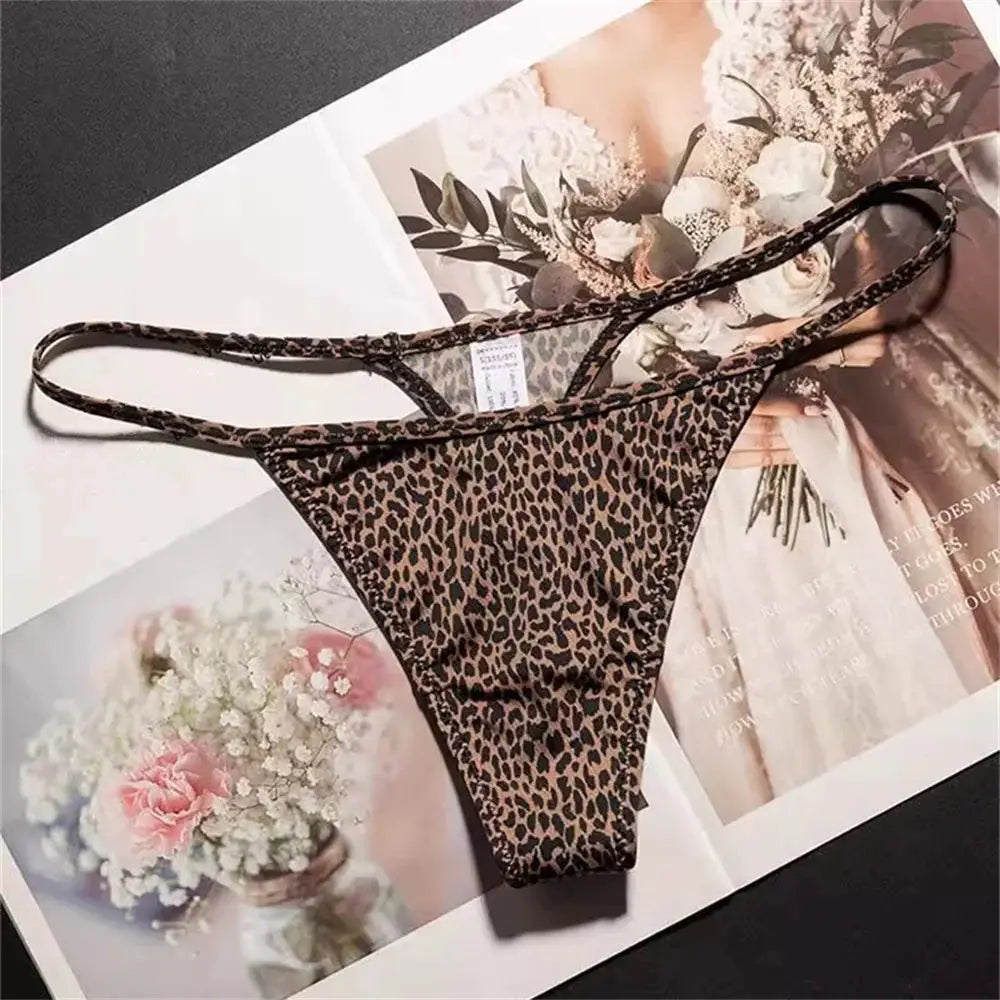 Leopard print thong for women by Simples Market, ice silk seamless underwear