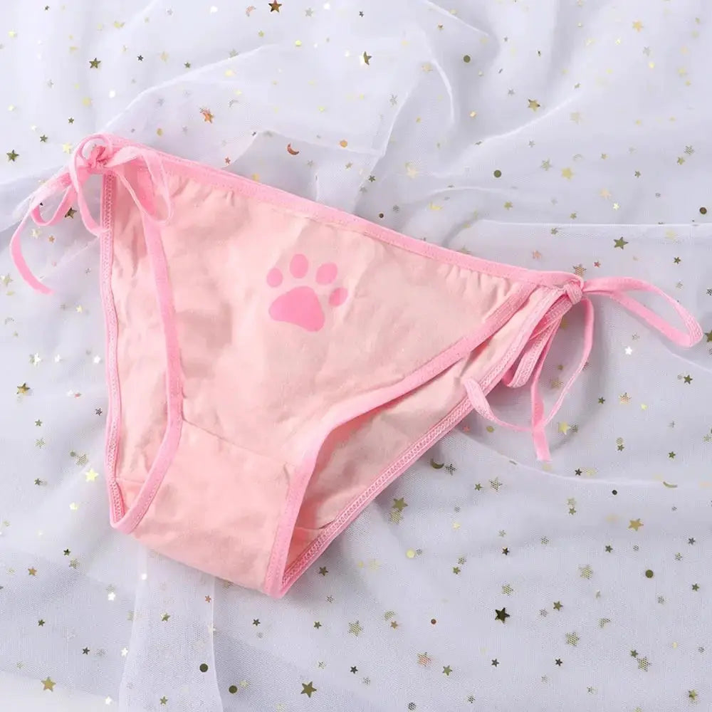 Panties pink low-waist with side ties and paw print design