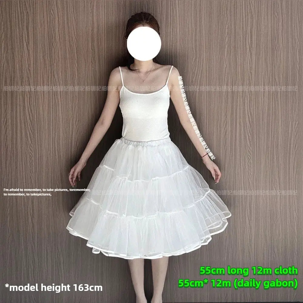Simples Market white Lolita petticoat with fluffy multi-tier tulle underskirt, short 35cm length