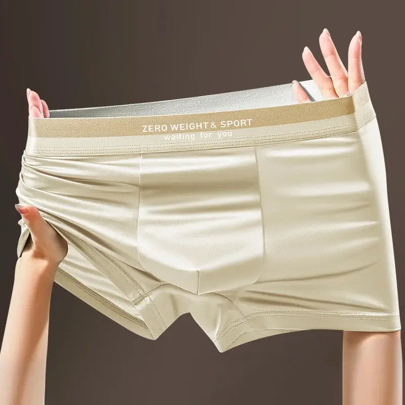 Men's ice silk boxer shorts by Simples Market in beige, breathable underwear