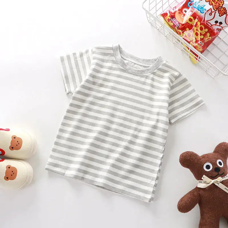 100 Percent Cotton Striped T Shirt For Kids 4 To 6 Years Red Tee Boys And Girls Wholesale Tops Childrens Clothing 2026