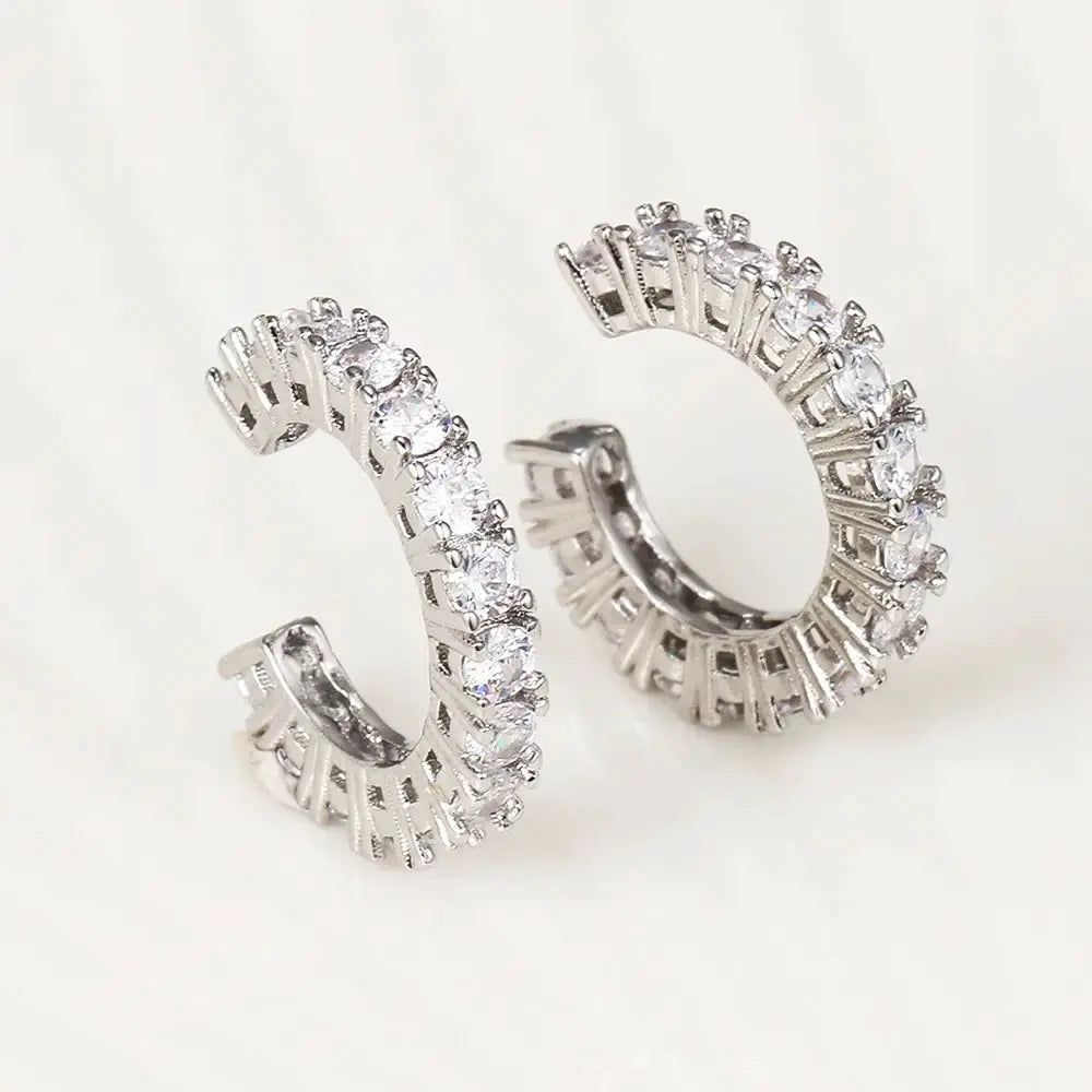 2pcs silver ear cuffs with zircon rhinestones, C-shaped non-pierced ear wraps