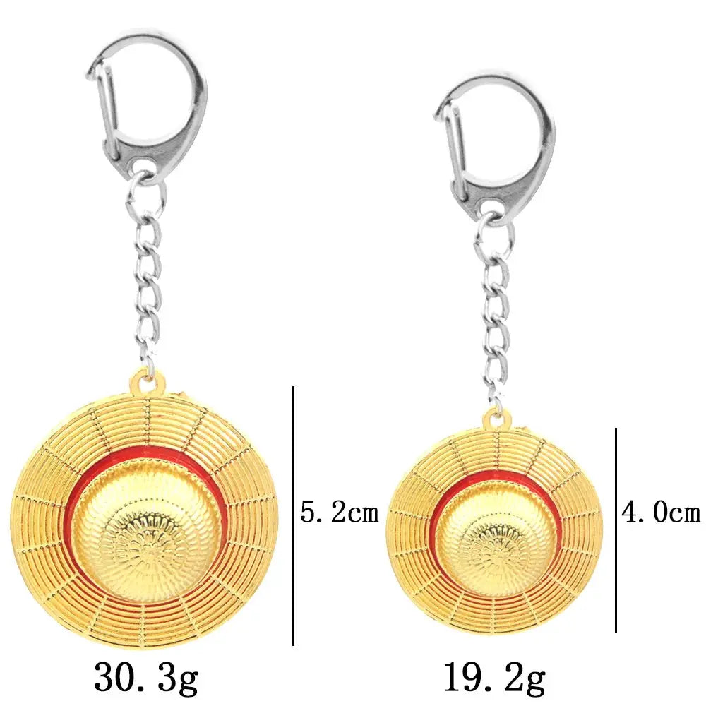 Classic Anime Straw Hat Pendant Keychain Zinc Alloy Gold Color Jewelry Key Ring for Fans Cosplay