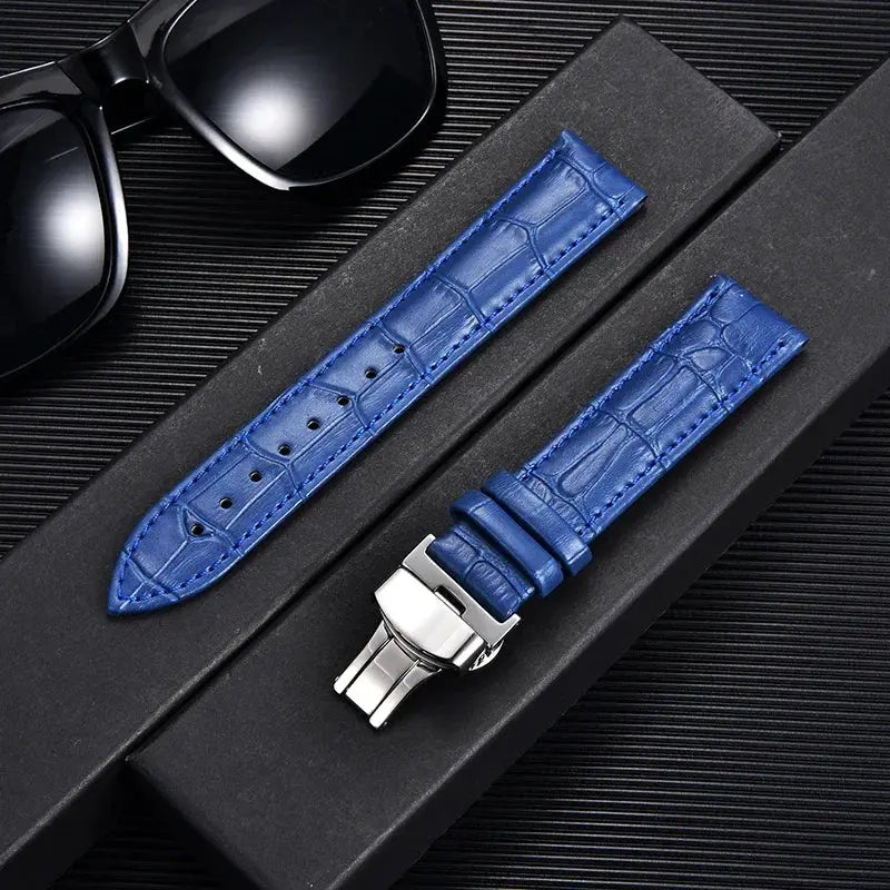 Remzeim Bamboo Pattern Genuine Leather Watch Strap First Layer Cowhide With Steel Butterfly Buckle 18mm 20mm 22mm 24mm