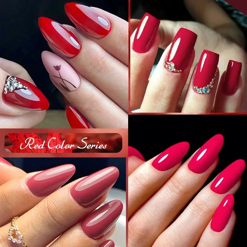 Gel nail polish set by Simples Market, red shades with glitter sequins for UV/LED manicure (2/6 pcs)