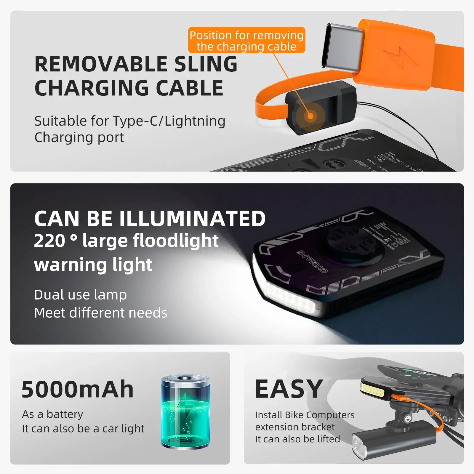 CYCLAMI RVL01 Bicycle Front Light IPX6 Waterproof Headlight Type C Charging for XOSS IGS Computer